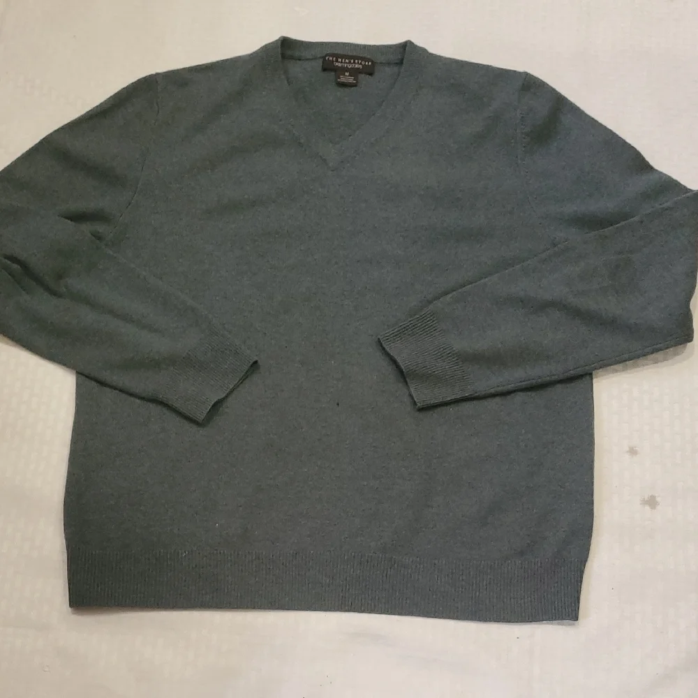 Club Room Men's Blue-Green Grey V-Neck Cashmere Sweater - Picture 7 of 9
